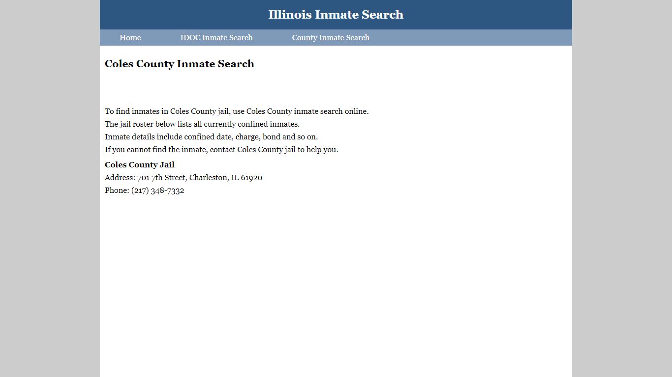 Coles County Inmate Search