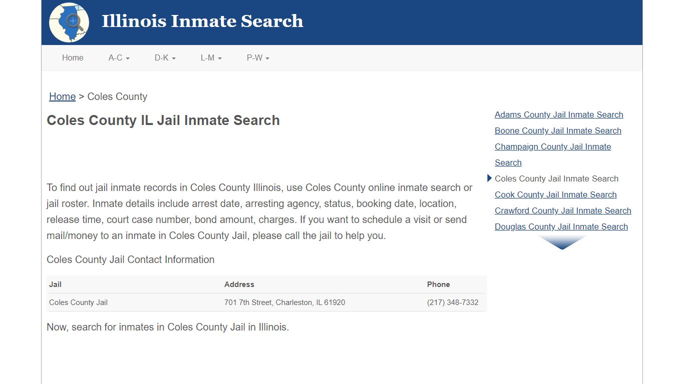 Coles County IL Jail Inmate Search