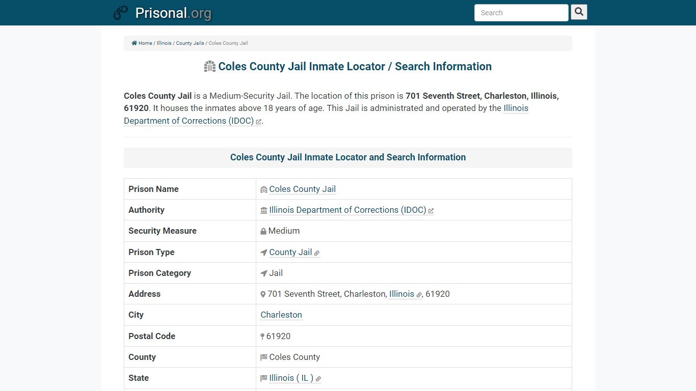 Coles County Jail-Inmate Locator/Search Info, Phone, Fax ...